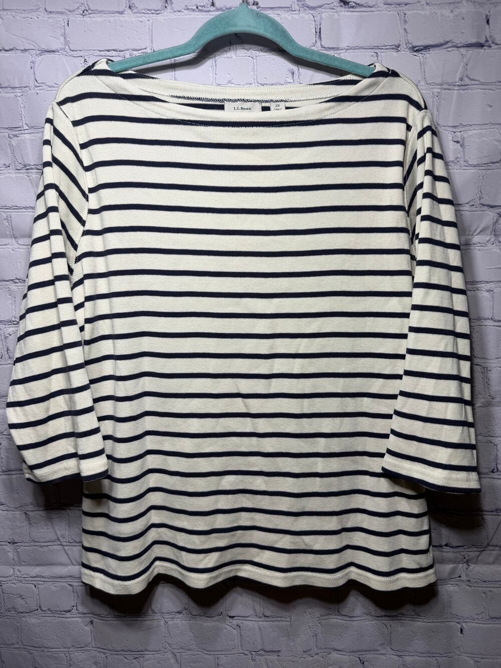 L.L.Bean French Sailor Shirt Striped 3/4 Sleeves Sz 2X Coastal Preppy